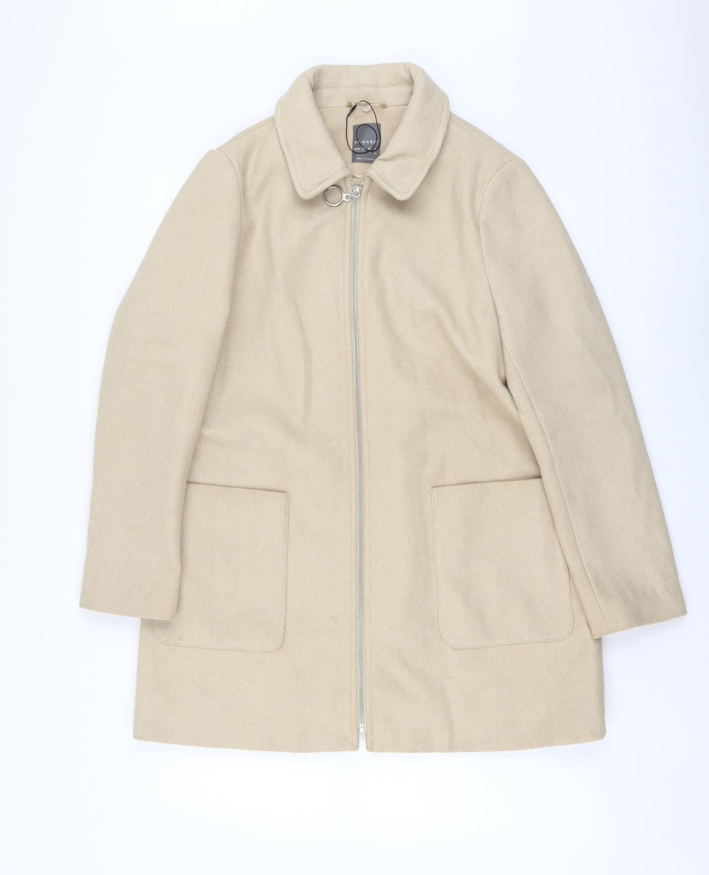 Primark Womens Beige Pea Coat Coat Size 12 Zip