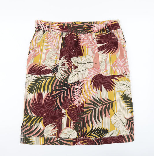 Papaya Womens Multicoloured Floral Linen A-Line Skirt Size XS Button