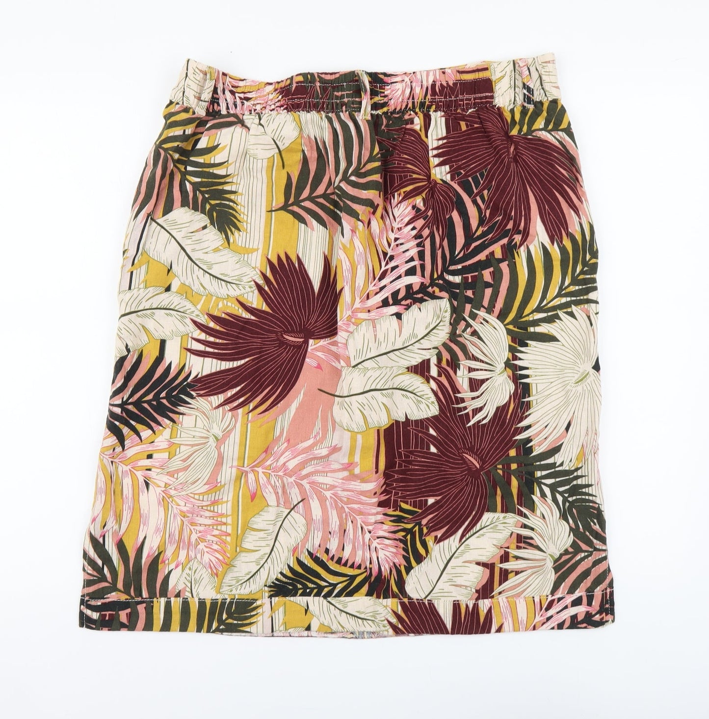 Papaya Womens Multicoloured Floral Linen A-Line Skirt Size XS Button