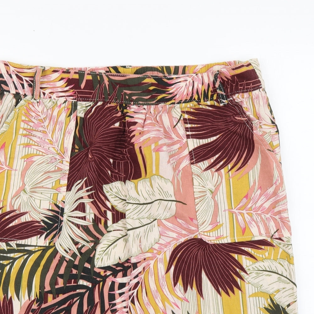 Papaya Womens Multicoloured Floral Linen A-Line Skirt Size XS Button