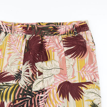 Papaya Womens Multicoloured Floral Linen A-Line Skirt Size XS Button