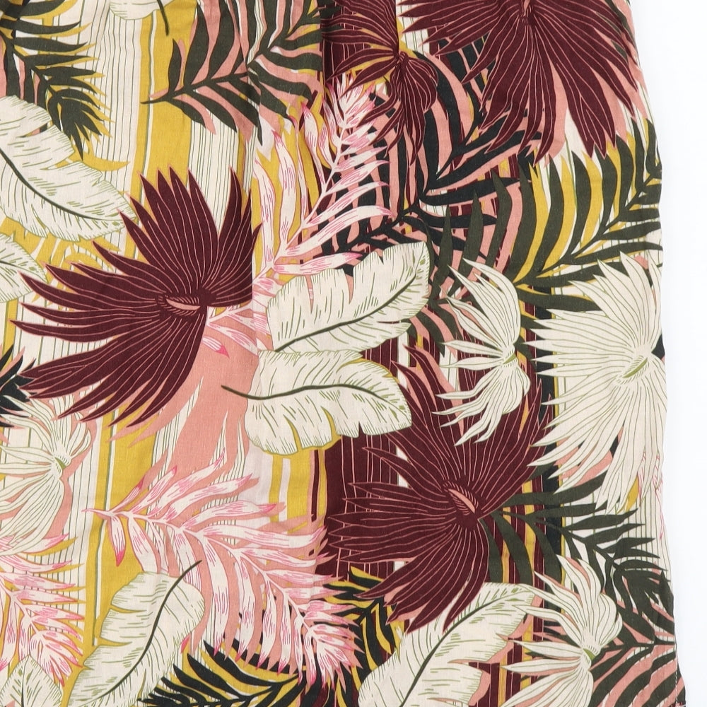 Papaya Womens Multicoloured Floral Linen A-Line Skirt Size XS Button