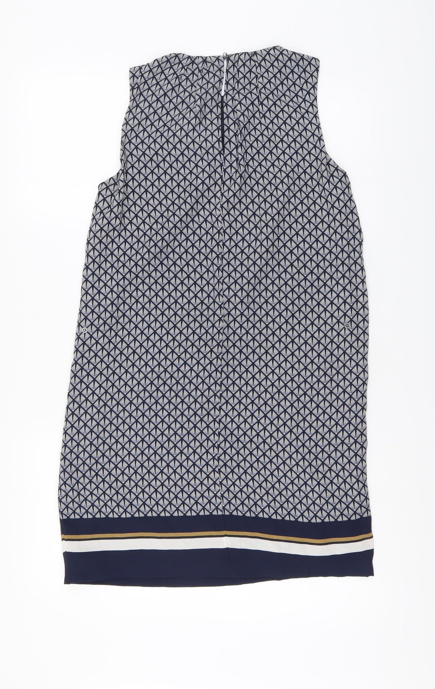 H&M Womens Blue Geometric Polyester A-Line Size 6 Round Neck Button