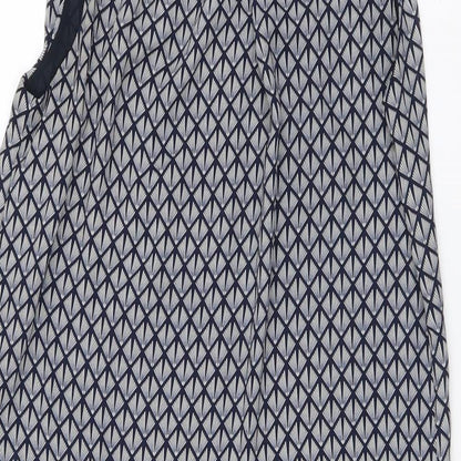 H&M Womens Blue Geometric Polyester A-Line Size 6 Round Neck Button