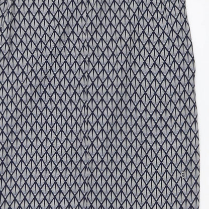 H&M Womens Blue Geometric Polyester A-Line Size 6 Round Neck Button