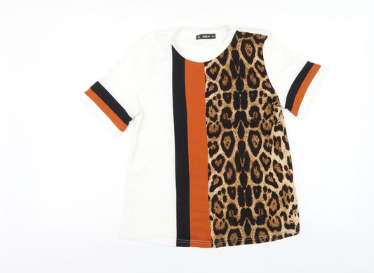 SheIn Womens Multicoloured Animal Print Polyester Basic T-Shirt Size XS Round Neck - Leopard print