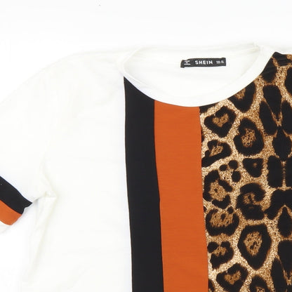 SheIn Womens Multicoloured Animal Print Polyester Basic T-Shirt Size XS Round Neck - Leopard print
