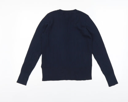 H&M Womens Blue Round Neck Viscose Pullover Jumper Size S