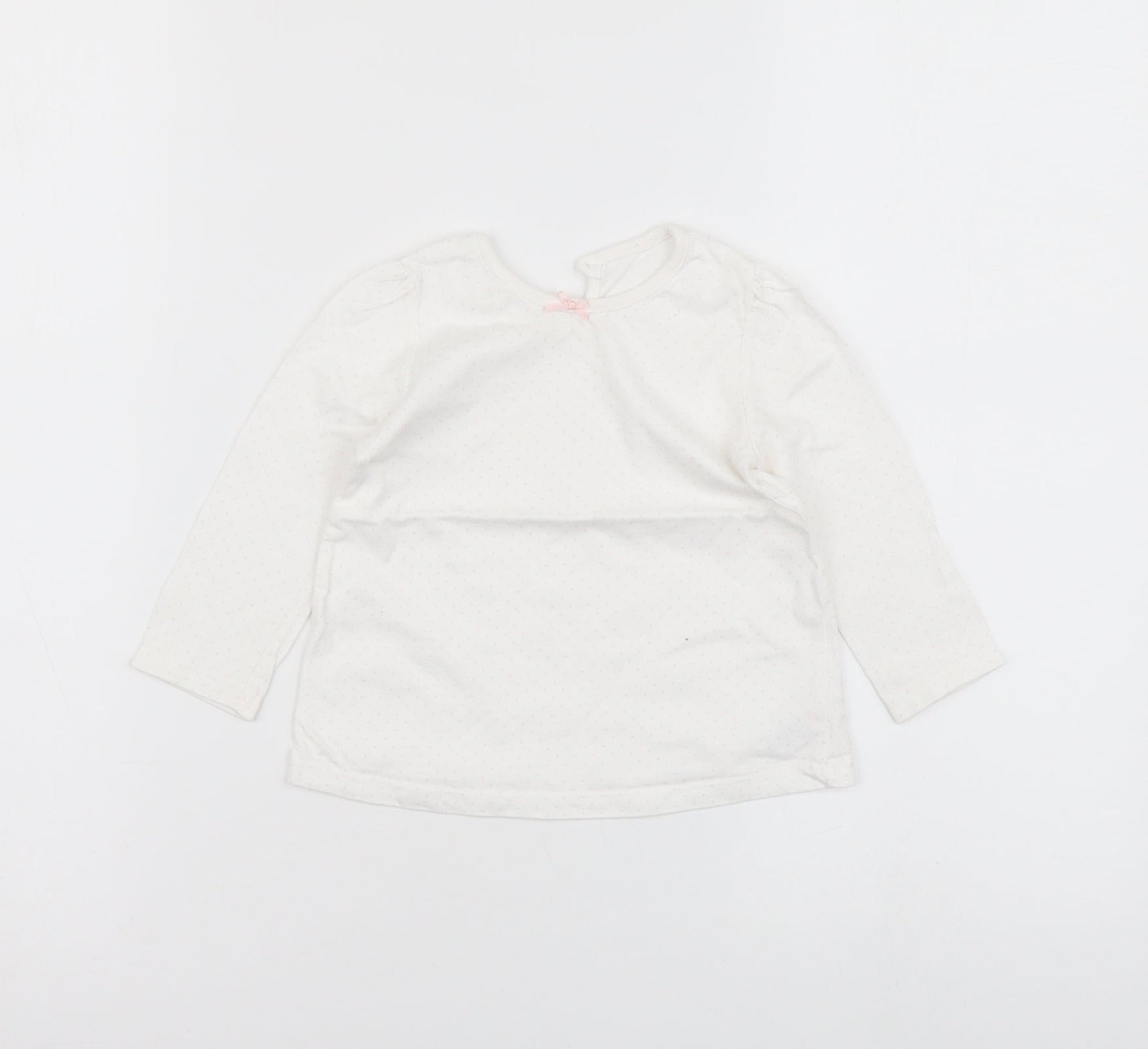 George Girls White Polka Dot Cotton Basic T-Shirt Size 9-12 Months Round Neck Button