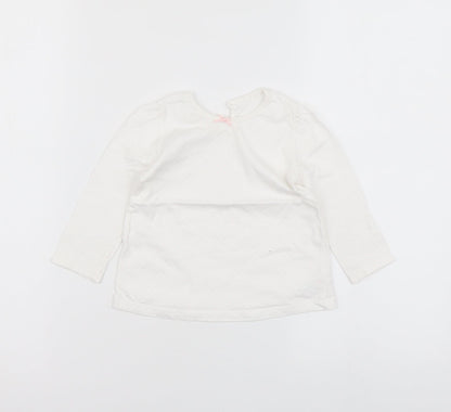 George Girls White Polka Dot Cotton Basic T-Shirt Size 9-12 Months Round Neck Button
