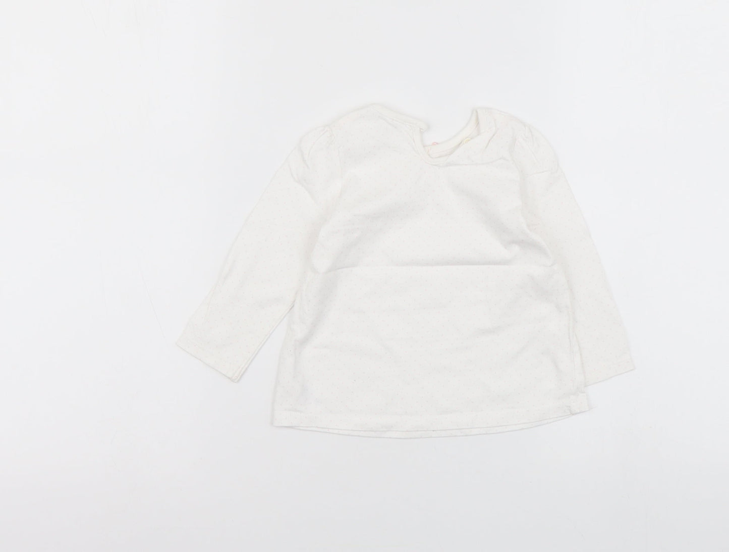 George Girls White Polka Dot Cotton Basic T-Shirt Size 9-12 Months Round Neck Button