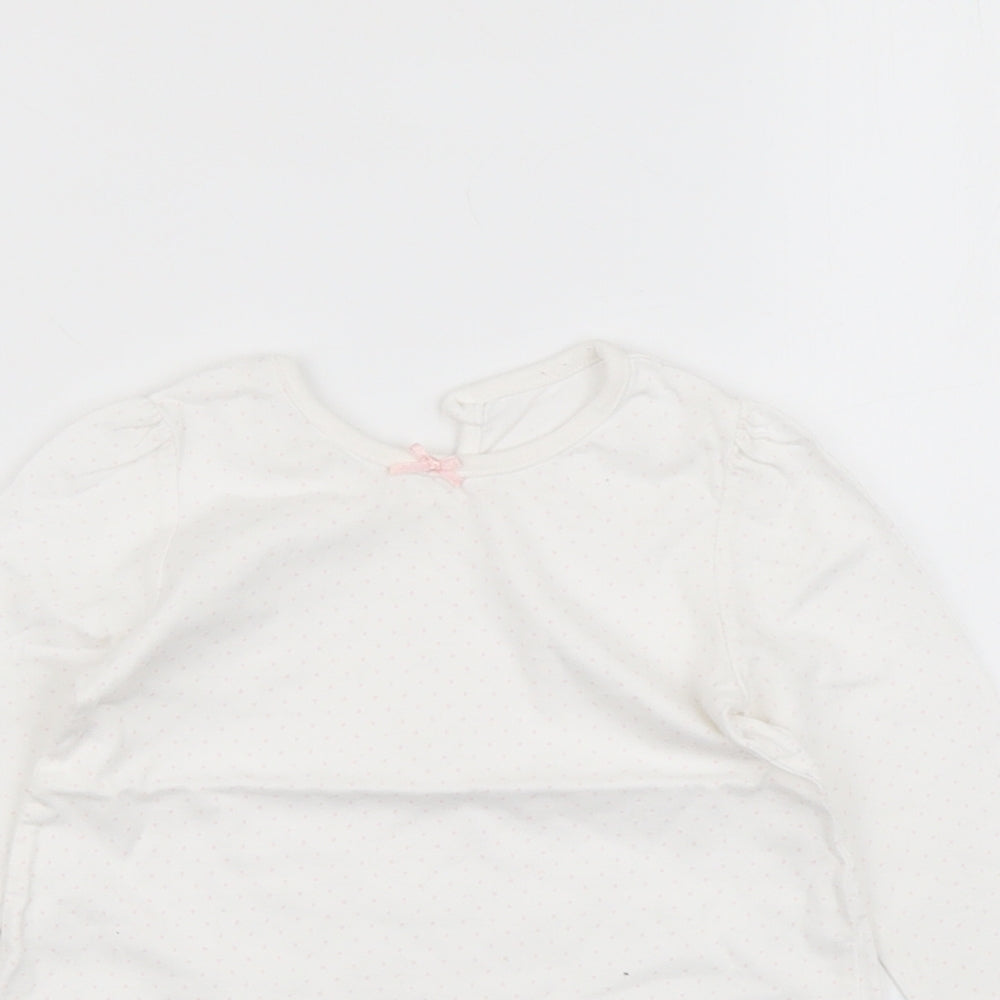 George Girls White Polka Dot Cotton Basic T-Shirt Size 9-12 Months Round Neck Button