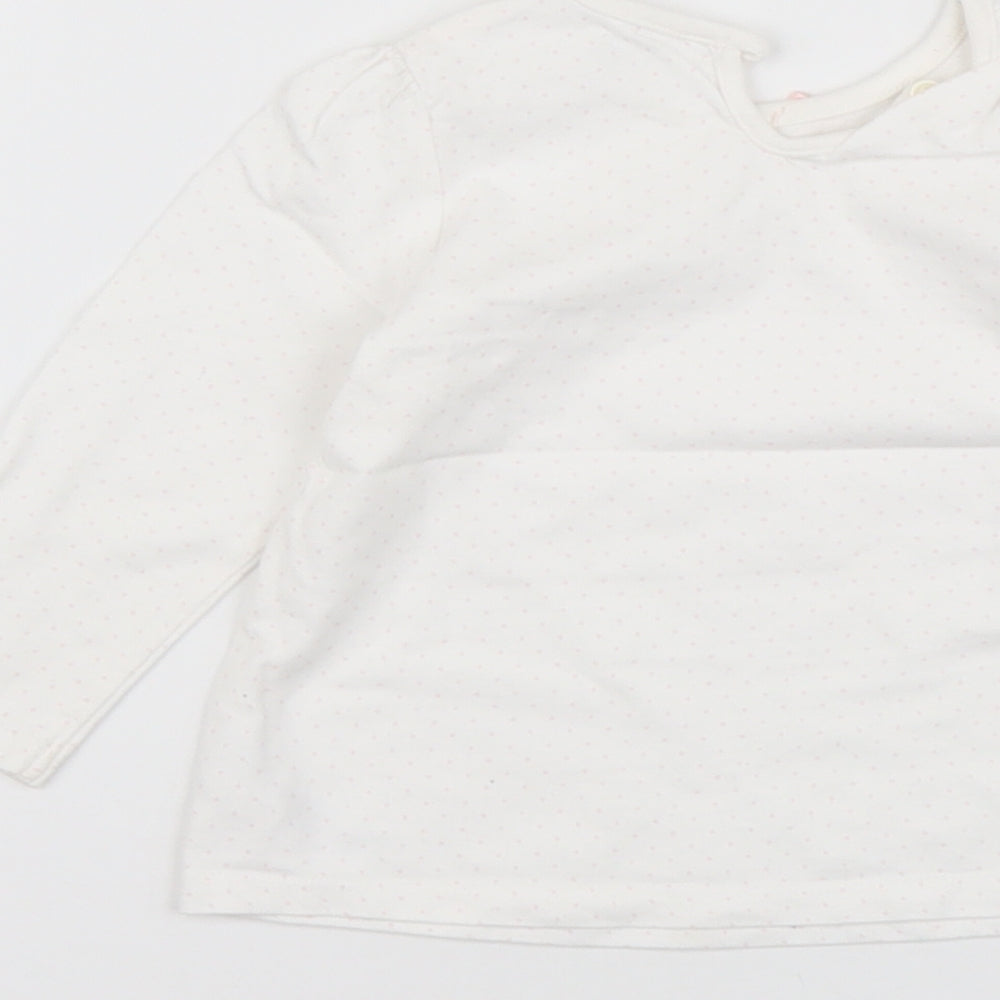 George Girls White Polka Dot Cotton Basic T-Shirt Size 9-12 Months Round Neck Button
