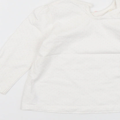 George Girls White Polka Dot Cotton Basic T-Shirt Size 9-12 Months Round Neck Button