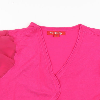K Derhy Womens Pink V-Neck Viscose Shrug Jumper Size M