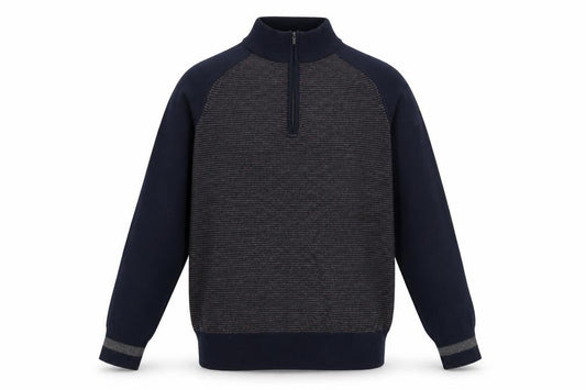 Marnasita Boys Blue High Neck Striped Acrylic Henley Jumper Size 12-13 Years Pullover