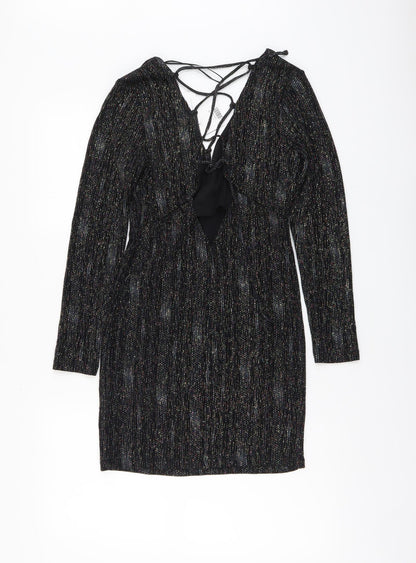 Topshop Womens Black Polyester Bodycon Size 10 V-Neck Pullover