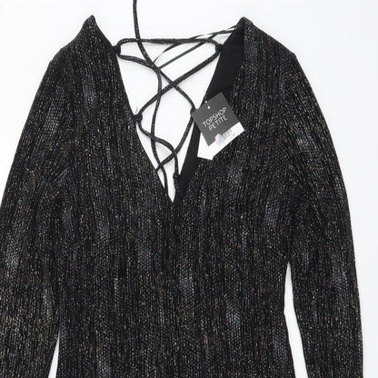 Topshop Womens Black Polyester Bodycon Size 10 V-Neck Pullover