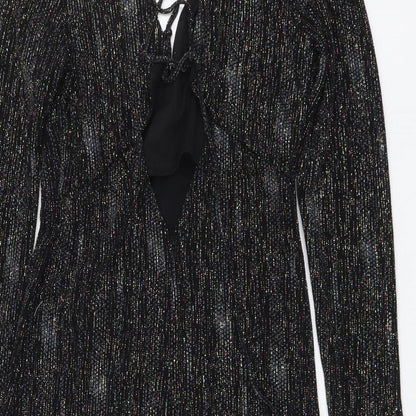 Topshop Womens Black Polyester Bodycon Size 10 V-Neck Pullover