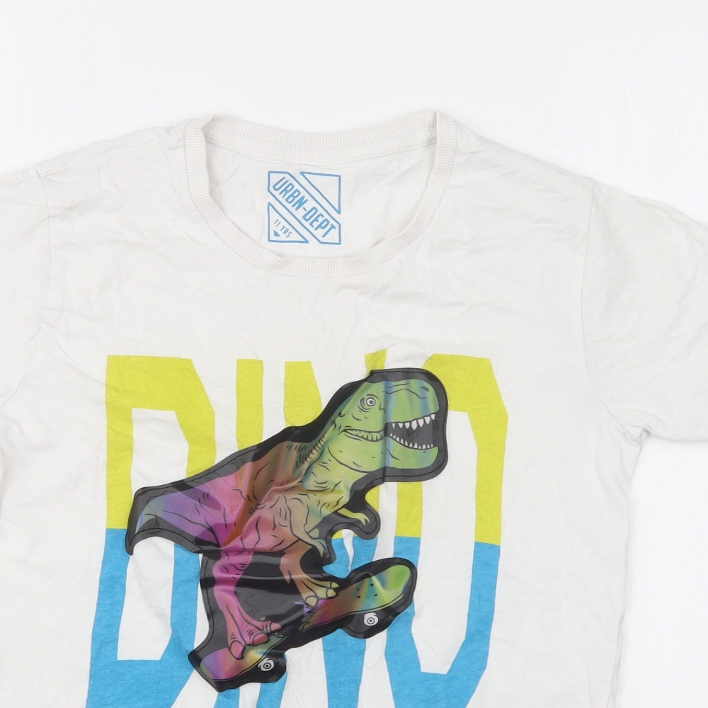 Matalan Boys White Cotton Basic T-Shirt Size 11 Years Round Neck Pullover - Dinosaur