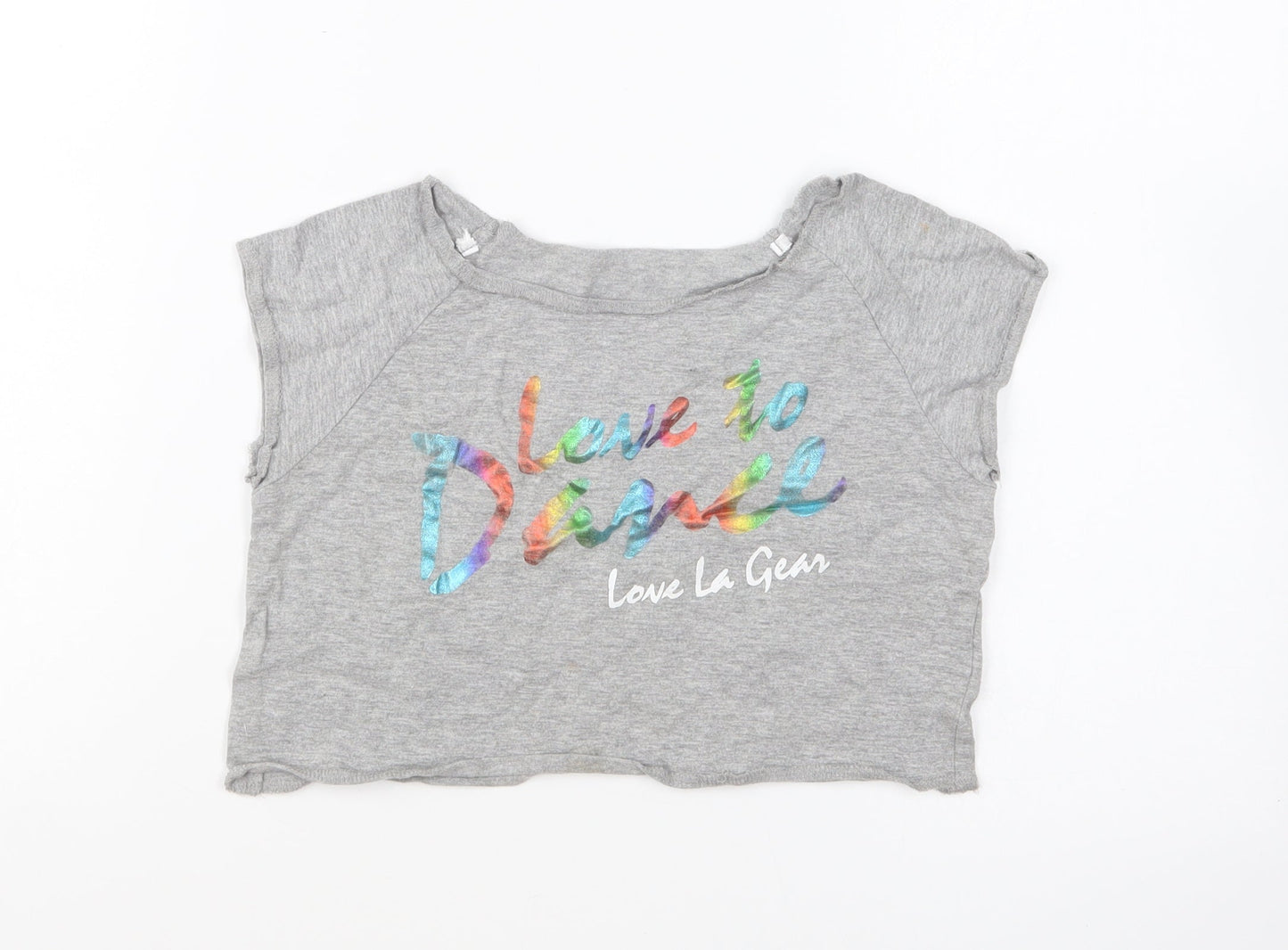 LA Gear Girls Grey Cotton Cropped T-Shirt Size 9-10 Years Round Neck Pullover - Love To Dance