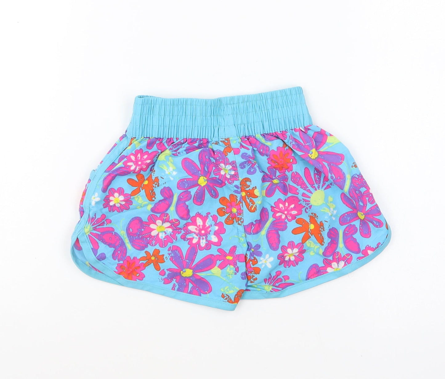 Dunnes Stores Girls Blue Floral Polyester Sweat Shorts Size 6 Years Regular