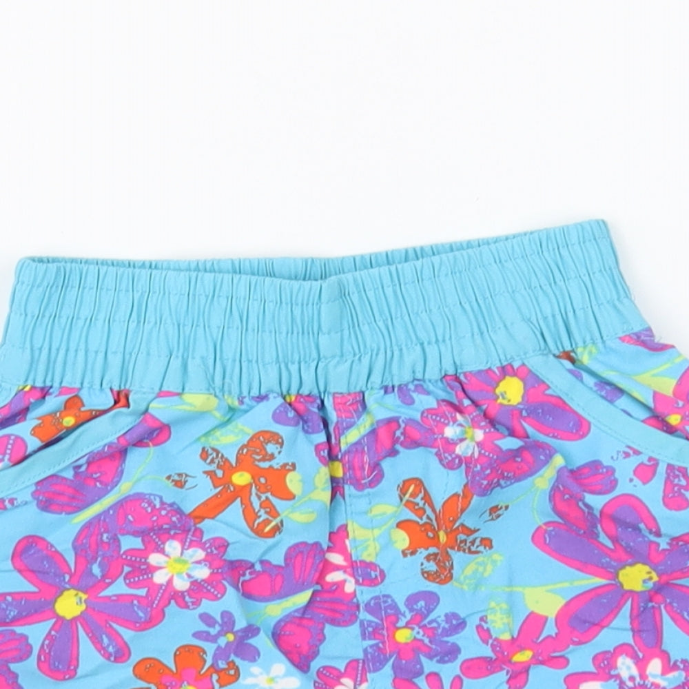 Dunnes Stores Girls Blue Floral Polyester Sweat Shorts Size 6 Years Regular