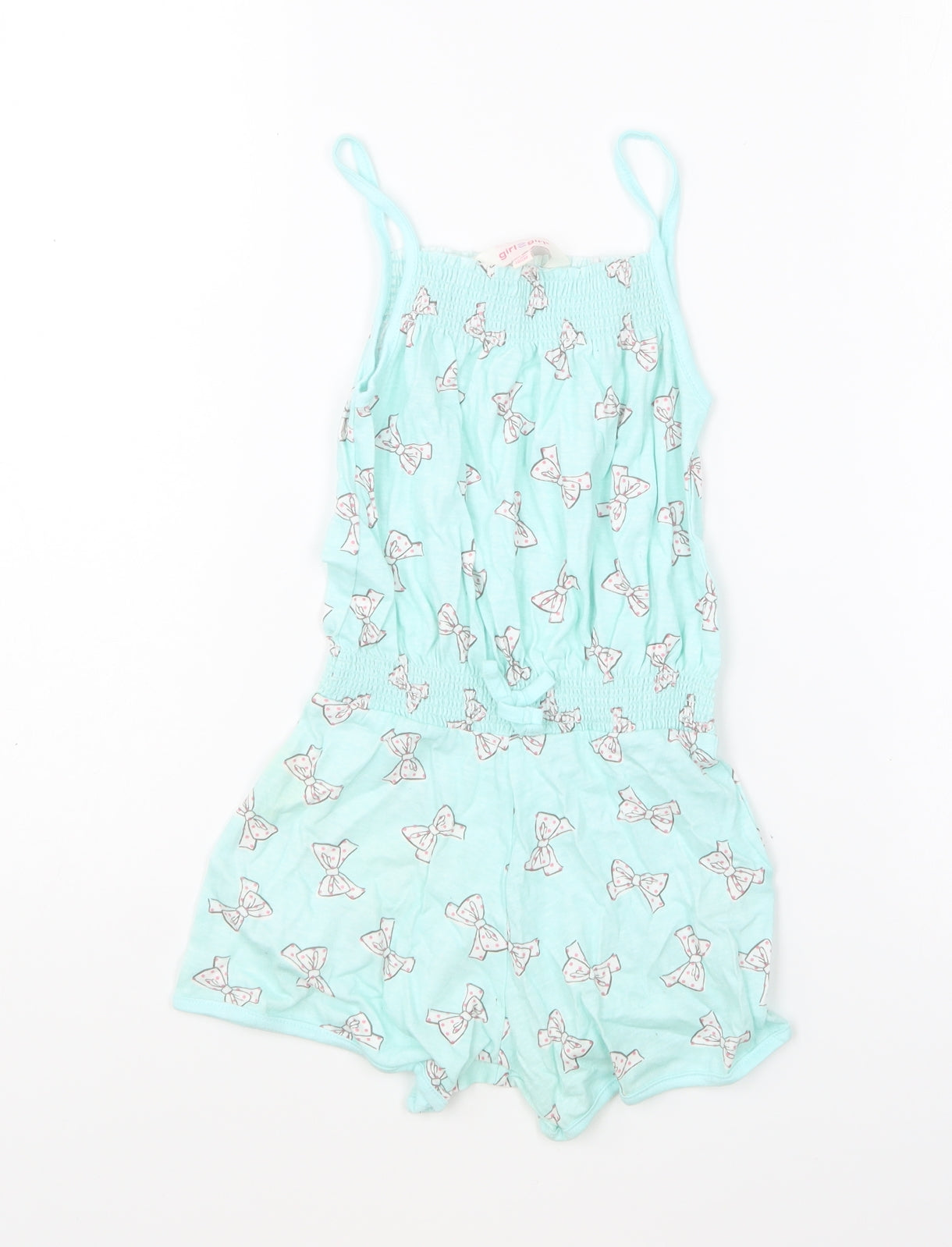 Girl2Girl Girls Green Geometric Cotton Playsuit One-Piece Size 5-6 Years Pullover - Ribbon Print