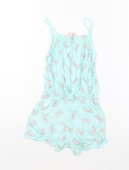 Girl2Girl Girls Green Geometric Cotton Playsuit One-Piece Size 5-6 Years Pullover - Ribbon Print