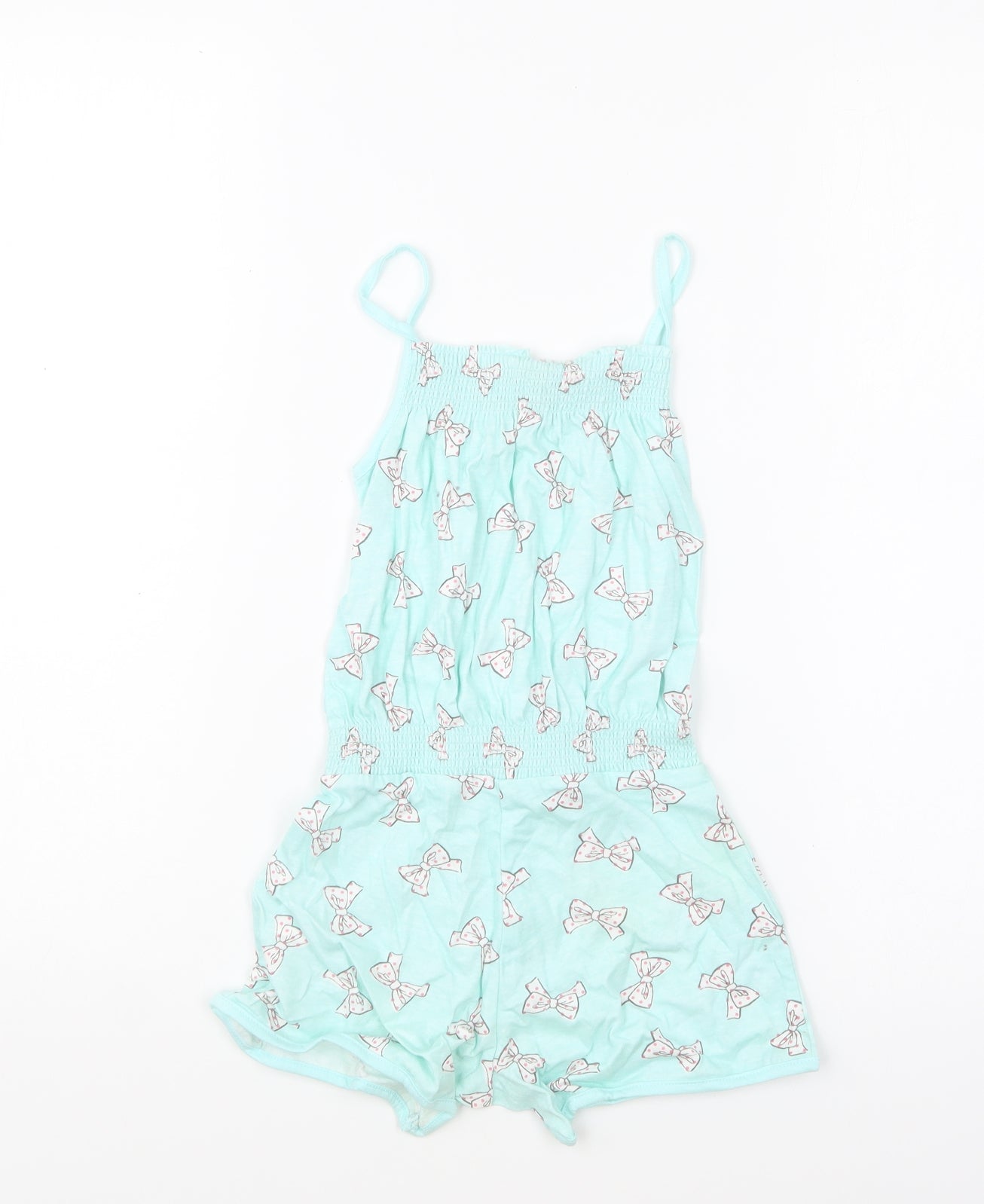 Girl2Girl Girls Green Geometric Cotton Playsuit One-Piece Size 5-6 Years Pullover - Ribbon Print