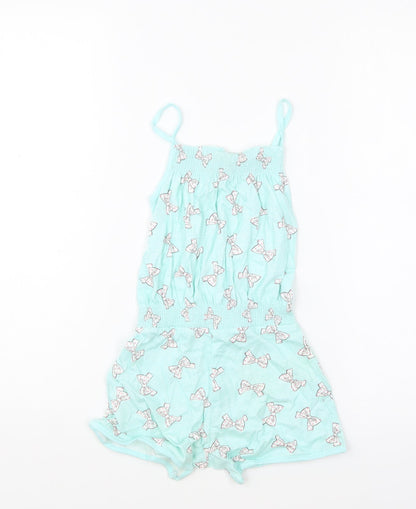 Girl2Girl Girls Green Geometric Cotton Playsuit One-Piece Size 5-6 Years Pullover - Ribbon Print