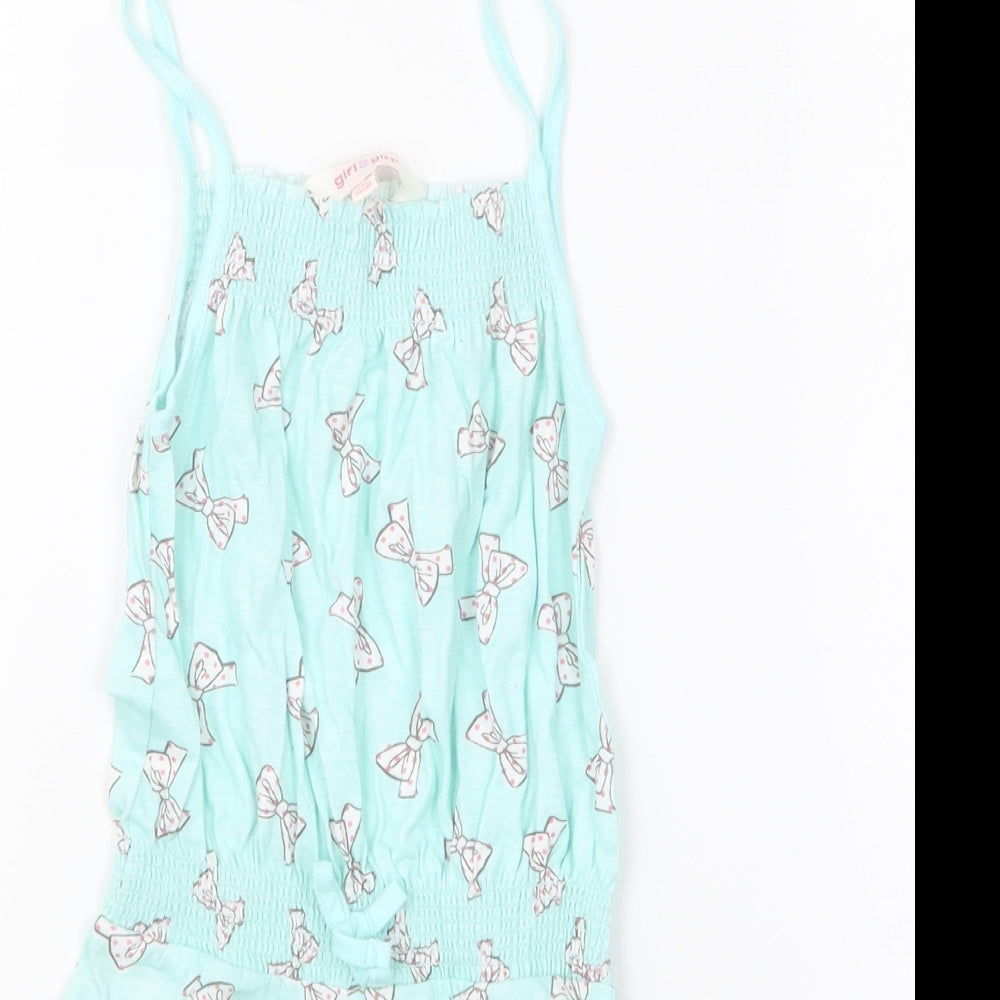 Girl2Girl Girls Green Geometric Cotton Playsuit One-Piece Size 5-6 Years Pullover - Ribbon Print
