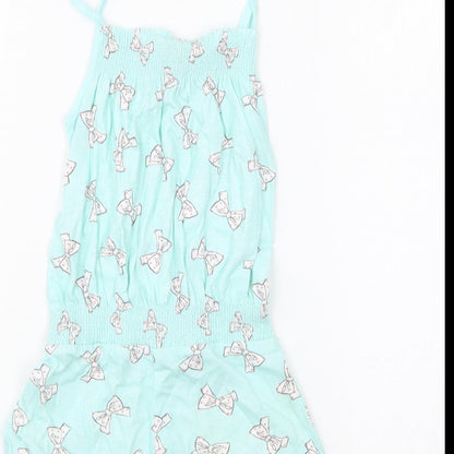 Girl2Girl Girls Green Geometric Cotton Playsuit One-Piece Size 5-6 Years Pullover - Ribbon Print