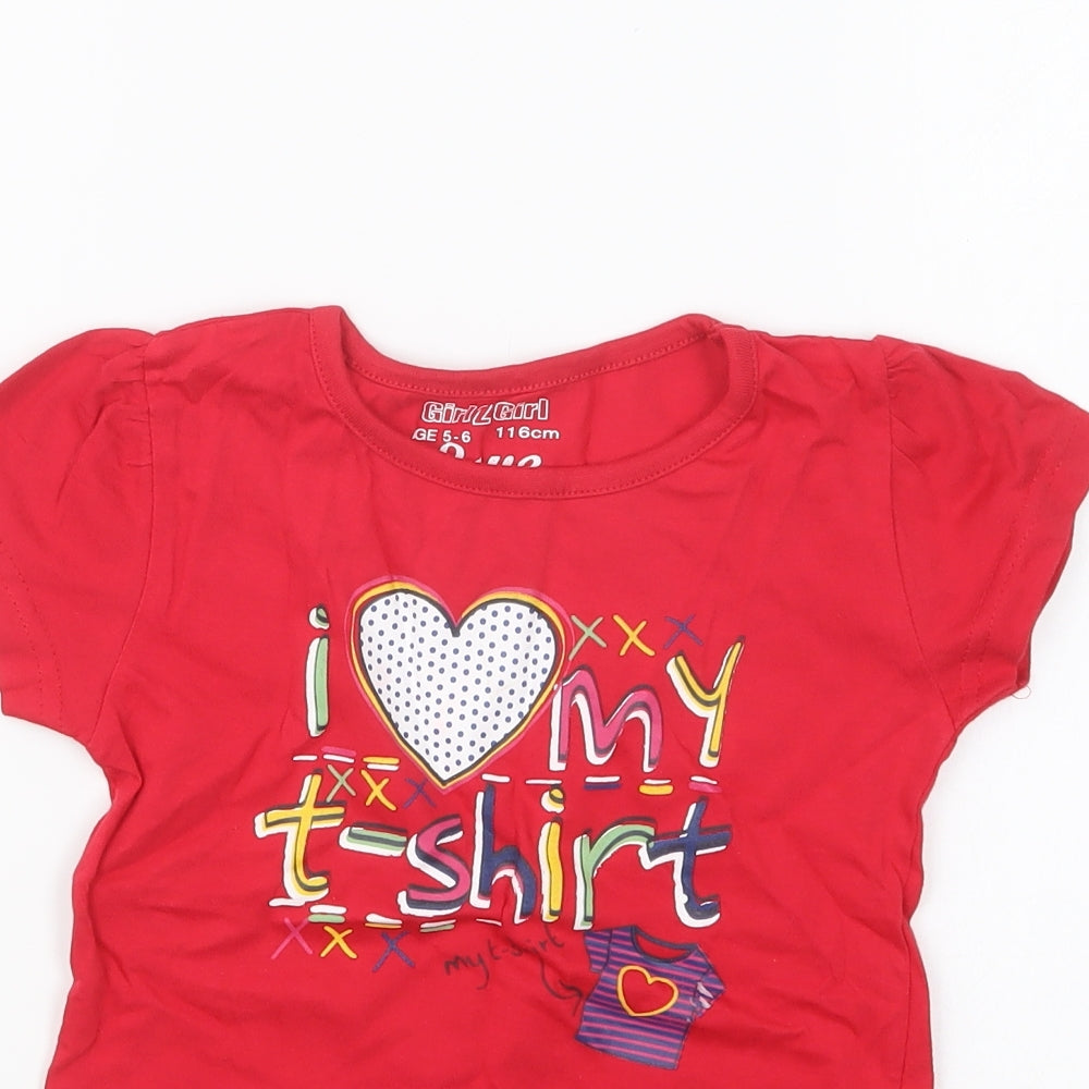 Girl2Girl Girls Red Cotton Basic T-Shirt Size 5-6 Years Round Neck Pullover - I Love My T-Shirt