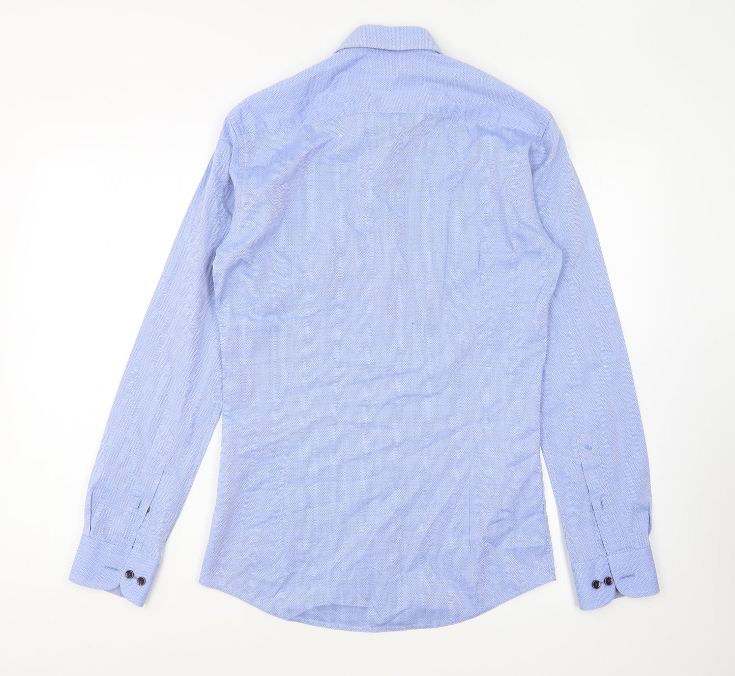 Remus Uomo Mens Blue Geometric Polyester Button-Up Size 14.5 Collared Button