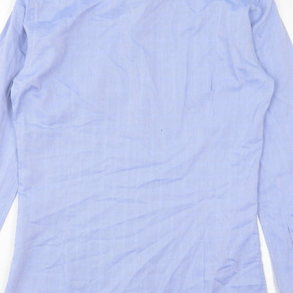 Remus Uomo Mens Blue Geometric Polyester Button-Up Size 14.5 Collared Button