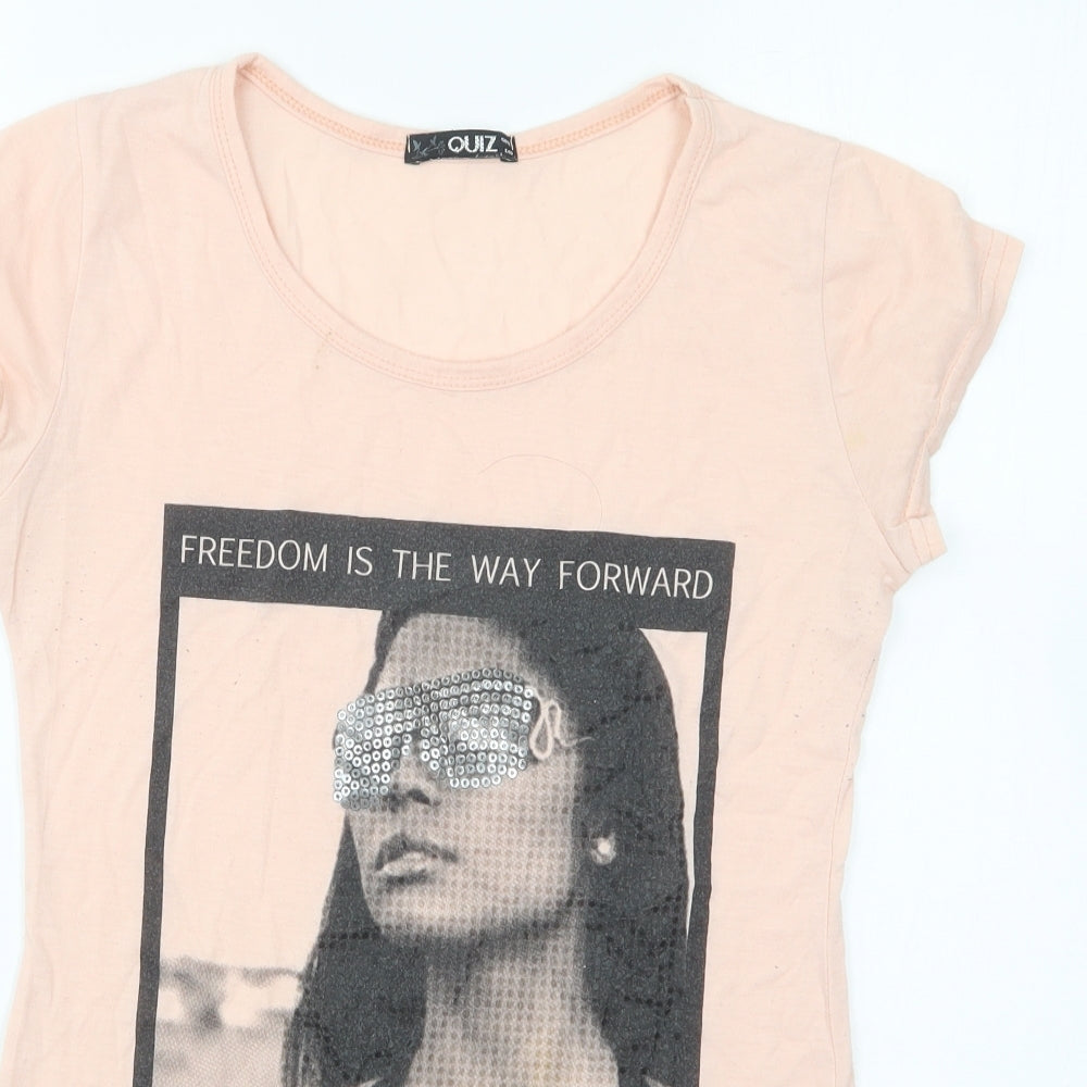Womens UK Size 12 Quiz Pink Basic T-Shirt