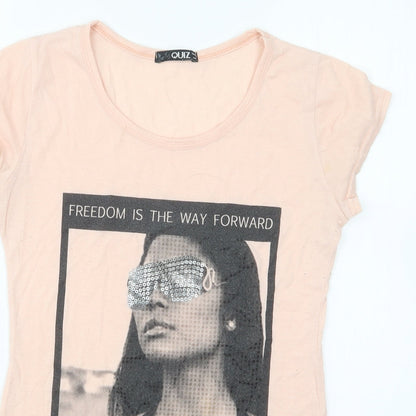 Womens UK Size 12 Quiz Pink Basic T-Shirt