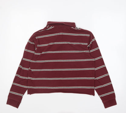 Pull&Bear Girls Purple Striped Cotton Basic Polo Size XS Collared Button