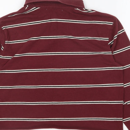 Pull&Bear Girls Purple Striped Cotton Basic Polo Size XS Collared Button