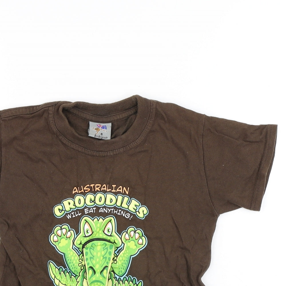 Boss Kangaroo Boys Brown Cotton Jersey T-Shirt Size 6 Years Round Neck Pullover - Crocodile