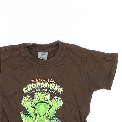 Boss Kangaroo Boys Brown Cotton Jersey T-Shirt Size 6 Years Round Neck Pullover - Crocodile