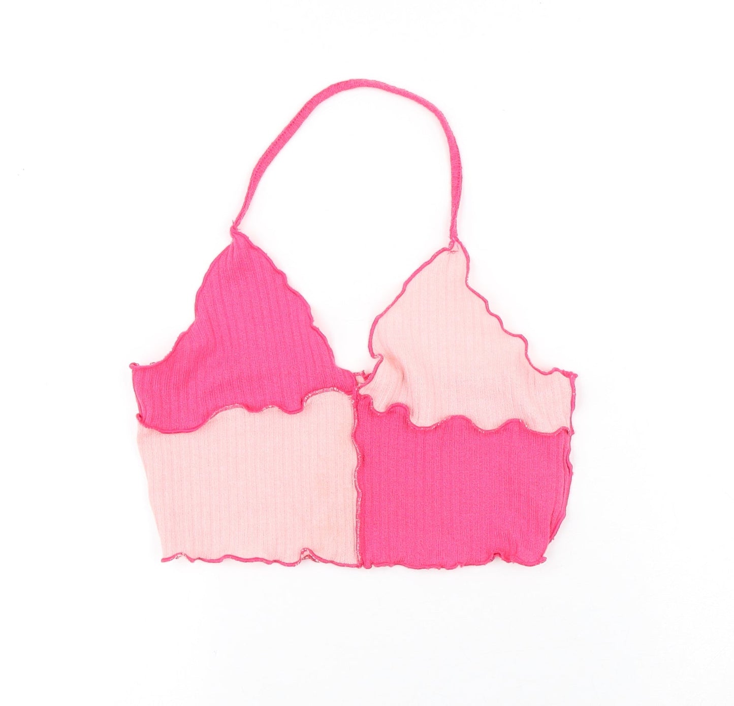 SheIn Womens Pink Colourblock Polyester Cropped Tank Size M V-Neck