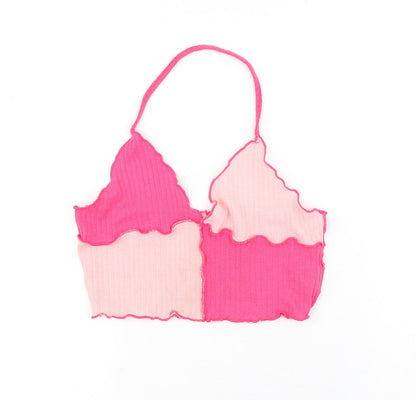 SheIn Womens Pink Colourblock Polyester Cropped Tank Size M V-Neck