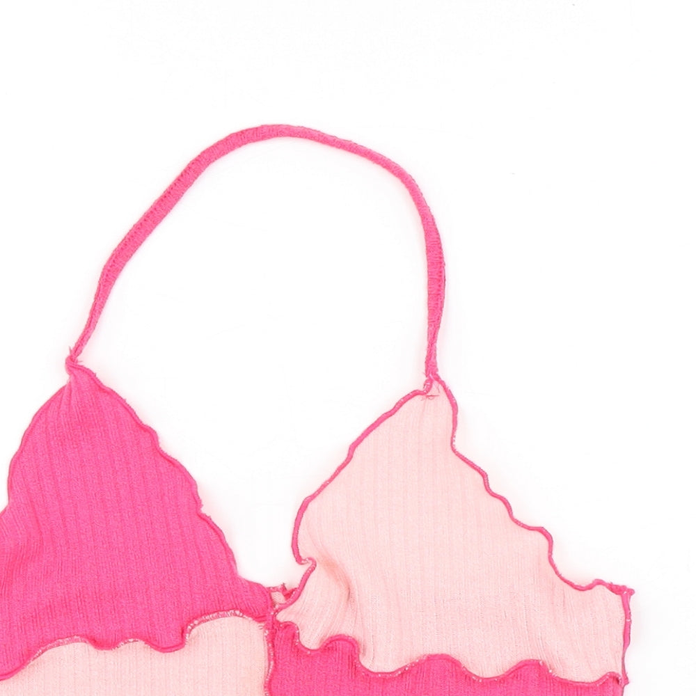 SheIn Womens Pink Colourblock Polyester Cropped Tank Size M V-Neck