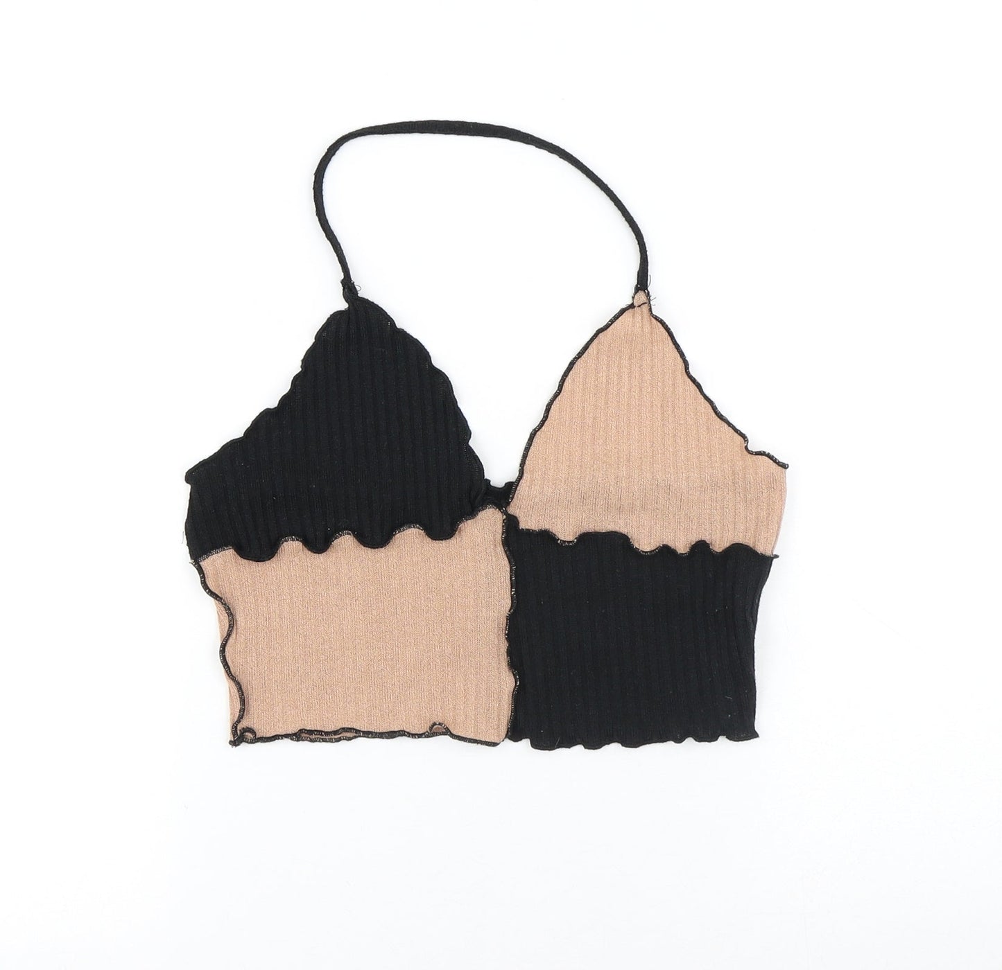 SheIn Womens Brown Colourblock Polyester Cropped Tank Size M Halter