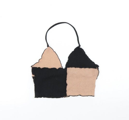 SheIn Womens Brown Colourblock Polyester Cropped Tank Size M Halter