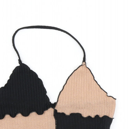 SheIn Womens Brown Colourblock Polyester Cropped Tank Size M Halter