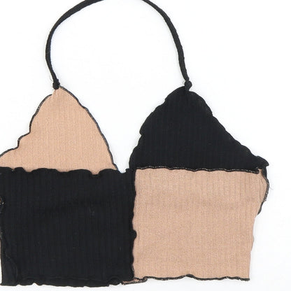 SheIn Womens Brown Colourblock Polyester Cropped Tank Size M Halter