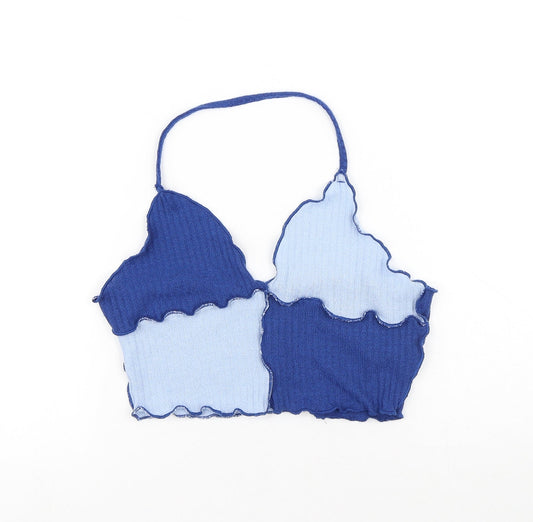 SheIn Womens Blue Colourblock Polyester Cropped Tank Size M V-Neck